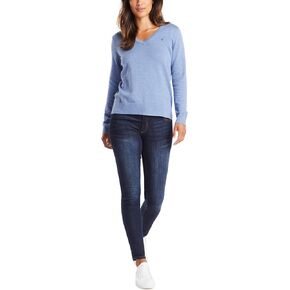 نوتيكا للسيدات جهدت فئة J-Class Long-Cleeve 100 ٪ Cotton V-Deace Sweater