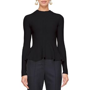 المرأة peplum hem طاقم الرقبة سترة أساسية نحيفة تناسب الأكمام الطويلة قمم مضلعة