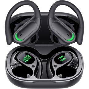 Wireless Earbuds Bluetooth 5.4 Headphones, 96hrs Playtime, Wireless Charging Case LED Display, Over Ear Headphones, ENC Noise Cancelling, Hi-Fi Sound, IP7 Waterproof, for Sports and Workouts Black