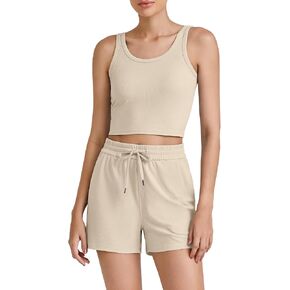 G4Free Ribbed Workout Sets for Women 2 Piece Crop Tank Tops Drawstring Waist Casual Summer Athletic Shorts Lounge Activewear