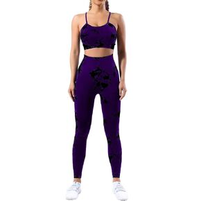 Women Workout Tie-Dye Set 2 Piece, Yoga Wear, Sports Bra Seamless Breathable Adjustable Strap Removable Pad, High Waist