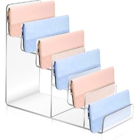 Purse Display Stand, 6 Tier Clear Acrylic Tiered Purse Organizer Wallet Organizer Shelf Purse Rack Holder Handbag Retail Display Riser for Cosmetic Perfume Figures Jewelry Sunglasses Crafts