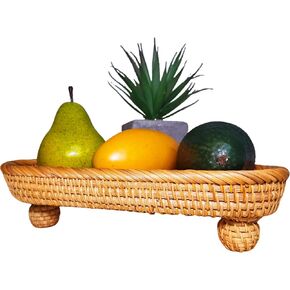 10" Rattan Wicker Woven Triangle Pedestal Stand for Serving Display,Boho Rattan Decorative Display Riser for Home Decor Finish Look