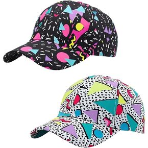 2 Pack Geometric Graphic Baseball Caps - Vintage 80s 90s Printed Unisex Adjustable Lightweight Sports Dad Hats Multi