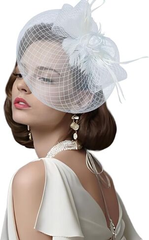 Dodheah Women's Fascinators Tea Party Hat Feathers Veil Flower Headband for Derby Cocktail Party Wedding Church Headwear in Saudi Arabia