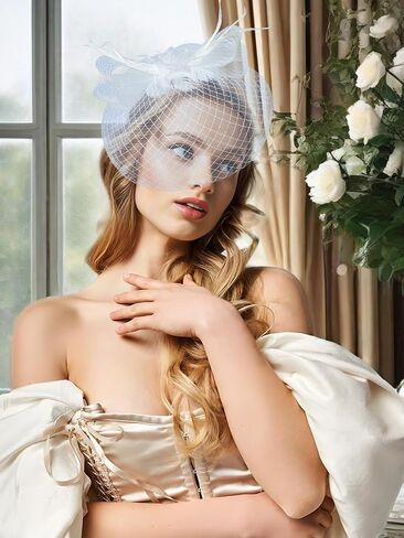 Dodheah Women's Fascinators Tea Party Hat Feathers Veil Flower Headband for Derby Cocktail Party Wedding Church Headwear in Saudi Arabia
