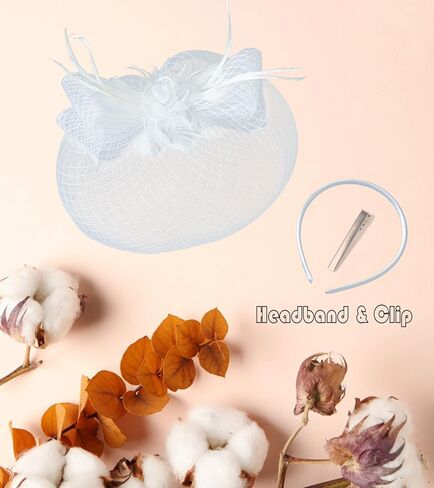 Dodheah Women's Fascinators Tea Party Hat Feathers Veil Flower Headband for Derby Cocktail Party Wedding Church Headwear in Saudi Arabia