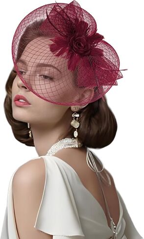 Dodheah Women's Fascinators Tea Party Hat Feathers Veil Flower Headband for Derby Cocktail Party Wedding Church Headwear in Saudi Arabia