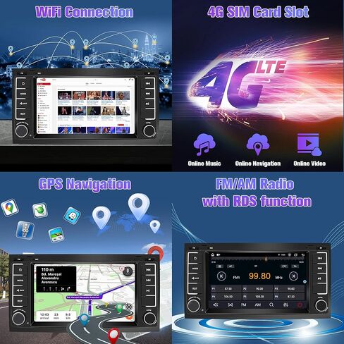 7 inch Car Stereo for VW Volkswagen Skoda Seat Blu-ray HD Touchscreen Car GPS Navigation with Wireless CarPlay & Android Auto, Octa Core 4GB RAM 64GB ROM in Kuwait