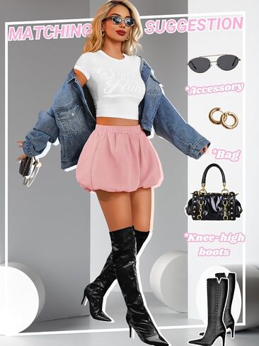 Mini Bubble Shorts with Pockets, High Waisted Wide Leg, Loose Fit Casual Comfy, Ruffle Bloomers for Women in Saudi Arabia