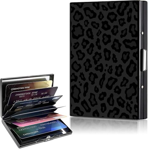 Metal Wallet,Credit Card Holder for Women,Aluminum Wallet,Ridge Wallet for Women,Hard Case Wallet,RFID Blocking Business Metal Credit Card Holder Case,Gift for Girls,Black Leopard in Saudi Arabia