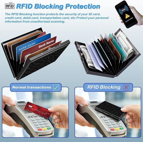 Metal Wallet,Credit Card Holder for Women,Aluminum Wallet,Ridge Wallet for Women,Hard Case Wallet,RFID Blocking Business Metal Credit Card Holder Case,Gift for Girls,Black Leopard in Saudi Arabia