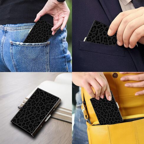 Metal Wallet,Credit Card Holder for Women,Aluminum Wallet,Ridge Wallet for Women,Hard Case Wallet,RFID Blocking Business Metal Credit Card Holder Case,Gift for Girls,Black Leopard in Saudi Arabia