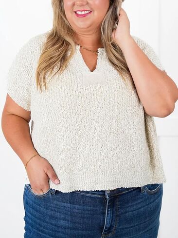 Womens Cap Sleeve Tops Spring Fall Casual V Neck Loose Fit Knit Lightweight Sweater Pullover Top in Saudi Arabia