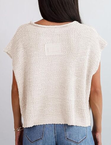 Womens Cap Sleeve Tops Spring Fall Casual V Neck Loose Fit Knit Lightweight Sweater Pullover Top in Saudi Arabia