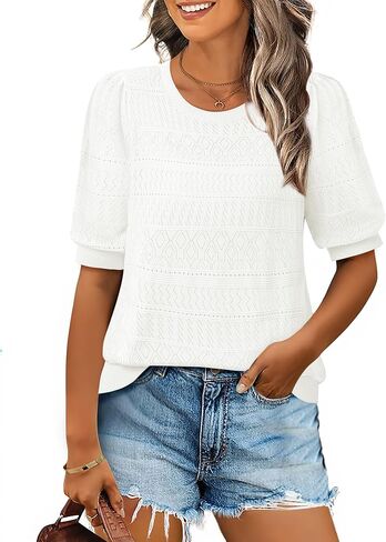 Messic Womens Short Sleeve Sweaters 2025 Summer Casual Crewneck Pullover Tops in Kuwait