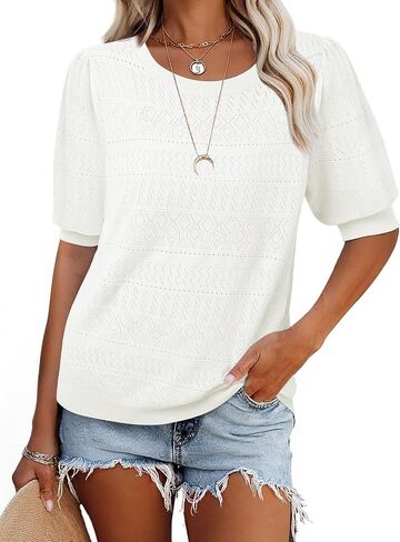 Messic Womens Short Sleeve Sweaters 2025 Summer Casual Crewneck Pullover Tops in Kuwait