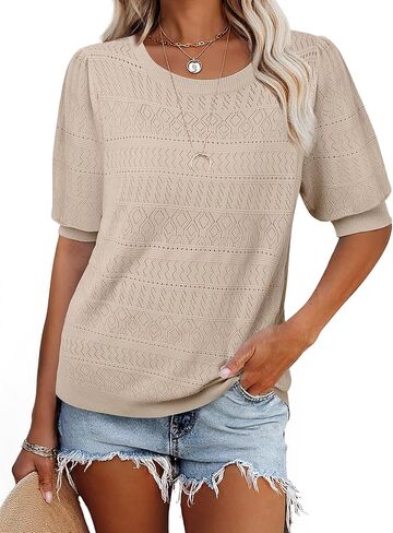 Messic Womens Short Sleeve Sweaters 2025 Summer Casual Crewneck Pullover Tops in Kuwait