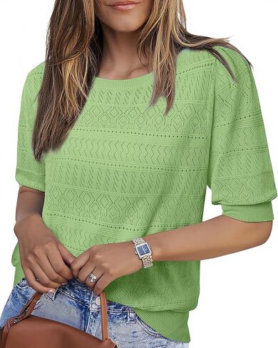 Messic Womens Short Sleeve Sweaters 2025 Summer Casual Crewneck Pullover Tops in Kuwait