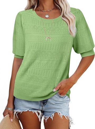 Messic Womens Short Sleeve Sweaters 2025 Summer Casual Crewneck Pullover Tops in Kuwait