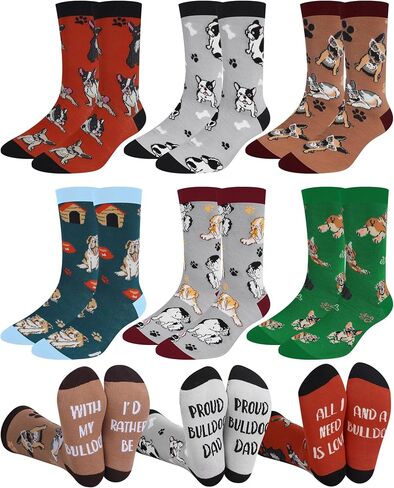6 Pairs Dog Socks for Men Novelty Dog Dad Gift Pug Corgi Crew Socks for Puppy Lover Father's Day Gift in Saudi Arabia