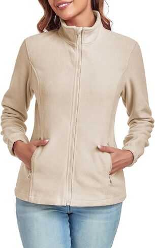 Women's Full Zip up Fleece Jackets Stand Collar Long Sleeve Sherpa Fuzzy Warm Jacket with Pocket in Kuwait
