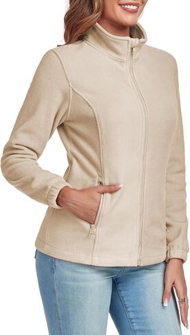 Women's Full Zip up Fleece Jackets Stand Collar Long Sleeve Sherpa Fuzzy Warm Jacket with Pocket in Kuwait