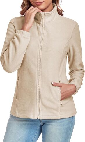 Women's Full Zip up Fleece Jackets Stand Collar Long Sleeve Sherpa Fuzzy Warm Jacket with Pocket in Kuwait