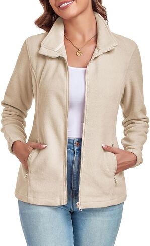 Women's Full Zip up Fleece Jackets Stand Collar Long Sleeve Sherpa Fuzzy Warm Jacket with Pocket in Kuwait