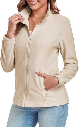 Women's Full Zip up Fleece Jackets Stand Collar Long Sleeve Sherpa Fuzzy Warm Jacket with Pocket in Kuwait