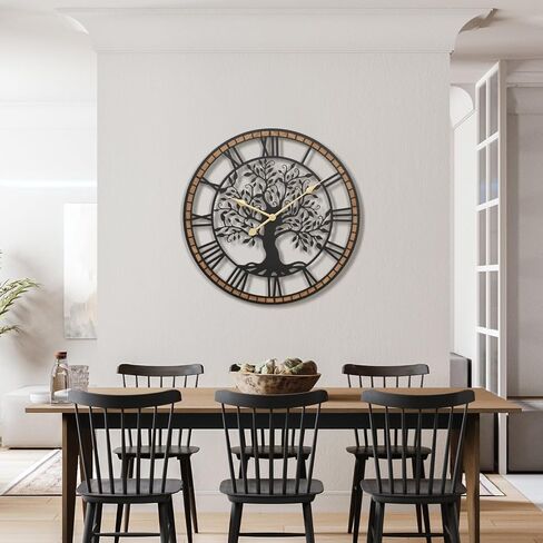 Micasso 24 in Large Tree of Life Wall Clock, Metal Black Modern Wall Clock with Solid Wood Frame, Oversized Non-Ticking Battery Operated Silent Clock for Office,Living Room,Kitchen. in Kuwait