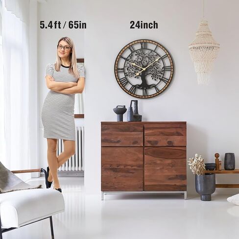 Micasso 24 in Large Tree of Life Wall Clock, Metal Black Modern Wall Clock with Solid Wood Frame, Oversized Non-Ticking Battery Operated Silent Clock for Office,Living Room,Kitchen. in Kuwait
