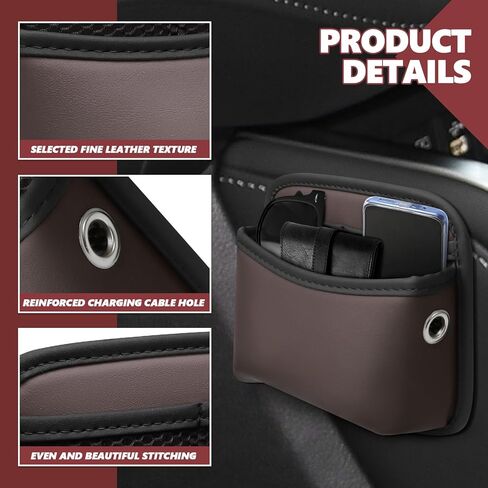 Car Side Pocket Organizer, Small Leather Pocket Pouch for Auto Seat, Door, Window, Console, Vehicle Mini Storage Bag for Card Cell Phone Sunglasses, Universal Car Accessories (Black) in Kuwait