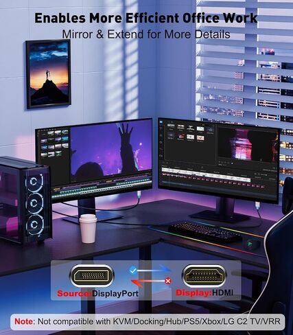 كابل DisplayPort إلى HDMI 8K [4K@120 هرتز، 2K@144 هرتز] أحادي الاتجاه 6FT مضفر DP 1.4 مصدر إلى HDMI 2.1 محول العرض 32.4 جيجابت في الثانية HDR HDCP2.3 سلك منفذ العرض لـ Dell وHP وبطاقة الرسومات in Saudi Arabia