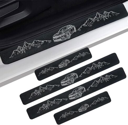 4Pcs Car Door Sill Protector Carbon Fiber Anti-Dirty Scuff Plate Cover Guard Sills Protector Trim fit for Toyota Rav4 GMC AT4 Accessories in Kuwait