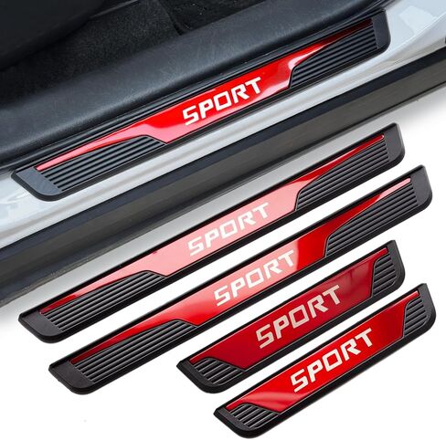 4Pcs Stainless Steel Car Door Sill Protector Door Threshold Protector Front and Rear Door Car Pedal Kick Protection Door Sill Scuff Plate Car Universal Accessories for Car Truck SUV Red in Kuwait