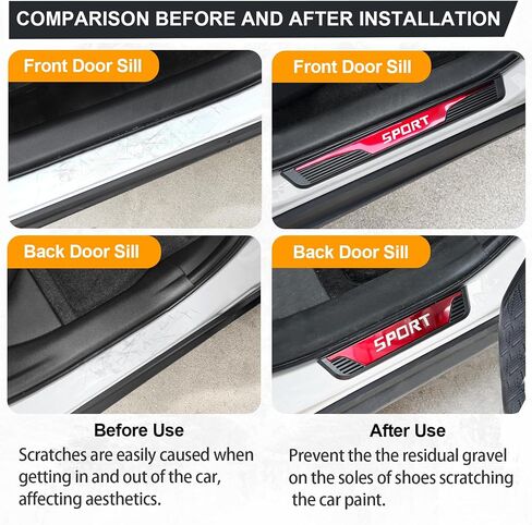 4Pcs Stainless Steel Car Door Sill Protector Door Threshold Protector Front and Rear Door Car Pedal Kick Protection Door Sill Scuff Plate Car Universal Accessories for Car Truck SUV Red in Kuwait