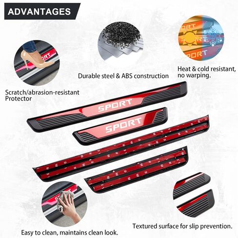 4Pcs Stainless Steel Car Door Sill Protector Door Threshold Protector Front and Rear Door Car Pedal Kick Protection Door Sill Scuff Plate Car Universal Accessories for Car Truck SUV Red in Kuwait