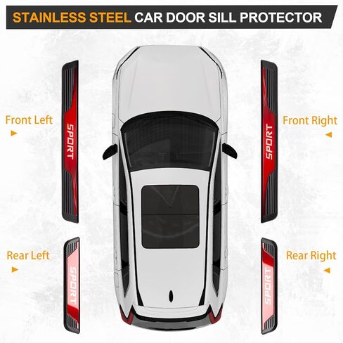 4Pcs Stainless Steel Car Door Sill Protector Door Threshold Protector Front and Rear Door Car Pedal Kick Protection Door Sill Scuff Plate Car Universal Accessories for Car Truck SUV Red in Kuwait