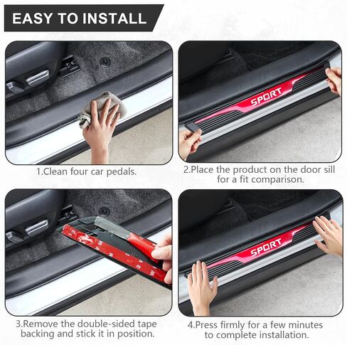 4Pcs Stainless Steel Car Door Sill Protector Door Threshold Protector Front and Rear Door Car Pedal Kick Protection Door Sill Scuff Plate Car Universal Accessories for Car Truck SUV Red in Kuwait