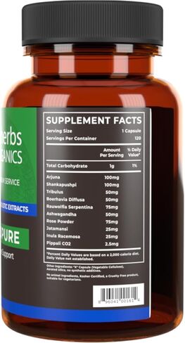Tattva's Herbs Cardiopure Herbal Ayurvedic Supplement, Ashwagandha, Rauwolfia, & Arjuna Full Spectrum Co2 Extracts, Veggie Capsules, 120 Count in Saudi Arabia