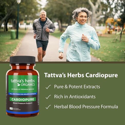 Tattva's Herbs Cardiopure Herbal Ayurvedic Supplement, Ashwagandha, Rauwolfia, & Arjuna Full Spectrum Co2 Extracts, Veggie Capsules, 120 Count in Saudi Arabia