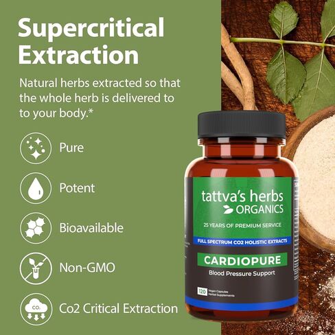 Tattva's Herbs Cardiopure Herbal Ayurvedic Supplement, Ashwagandha, Rauwolfia, & Arjuna Full Spectrum Co2 Extracts, Veggie Capsules, 120 Count in Saudi Arabia