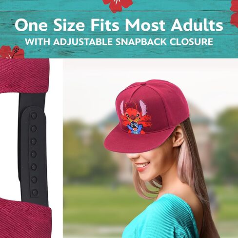 قبعة بيسبول ستيتش بتصميم وجه ملاك بحافة مسطحة قابلة للتعديل مع اذنين ثلاثية الابعاد من ديزني، متعددة الالوان، مقاس واحد in Kuwait