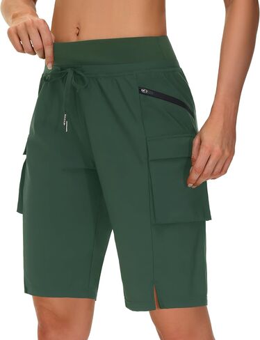 Women's Bermuda Hiking Cargo Shorts - 9" Knee Length Long Short for Summer Outdoor Travel Quick Dry Zipper Pocket UPF50 in Kuwait
