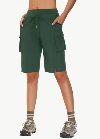 Women's Bermuda Hiking Cargo Shorts - 9" Knee Length Long Short for Summer Outdoor Travel Quick Dry Zipper Pocket UPF50 in Kuwait