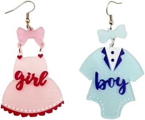 Gender Reveal Earrings Glitter Acrylic Blue Pink Dress Earrings for Gender Reveal Pregnancy Announcement Baby Shower Party in Saudi Arabia