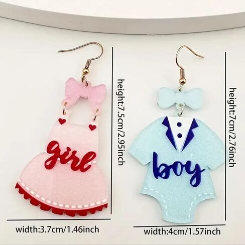Gender Reveal Earrings Glitter Acrylic Blue Pink Dress Earrings for Gender Reveal Pregnancy Announcement Baby Shower Party in Saudi Arabia