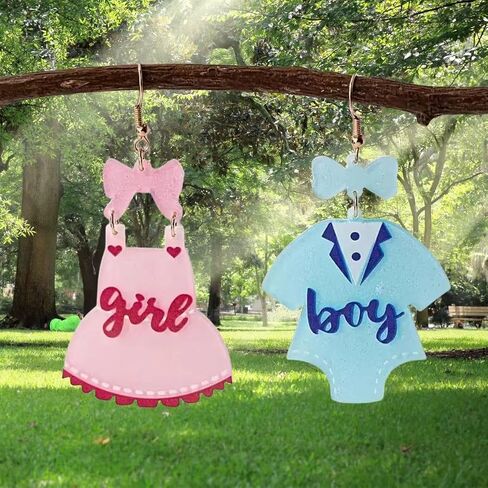 Gender Reveal Earrings Glitter Acrylic Blue Pink Dress Earrings for Gender Reveal Pregnancy Announcement Baby Shower Party in Saudi Arabia