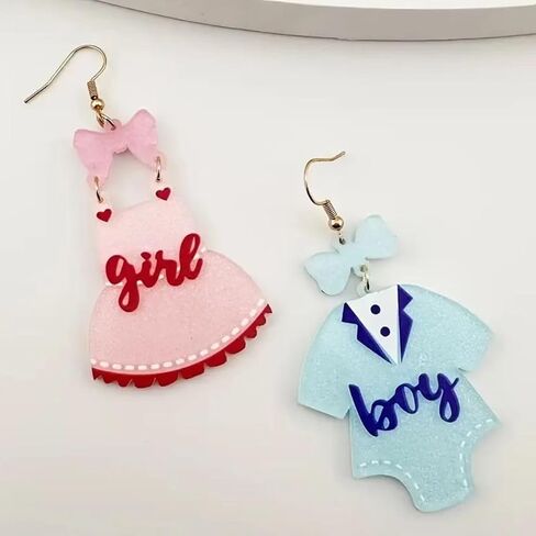 Gender Reveal Earrings Glitter Acrylic Blue Pink Dress Earrings for Gender Reveal Pregnancy Announcement Baby Shower Party in Saudi Arabia